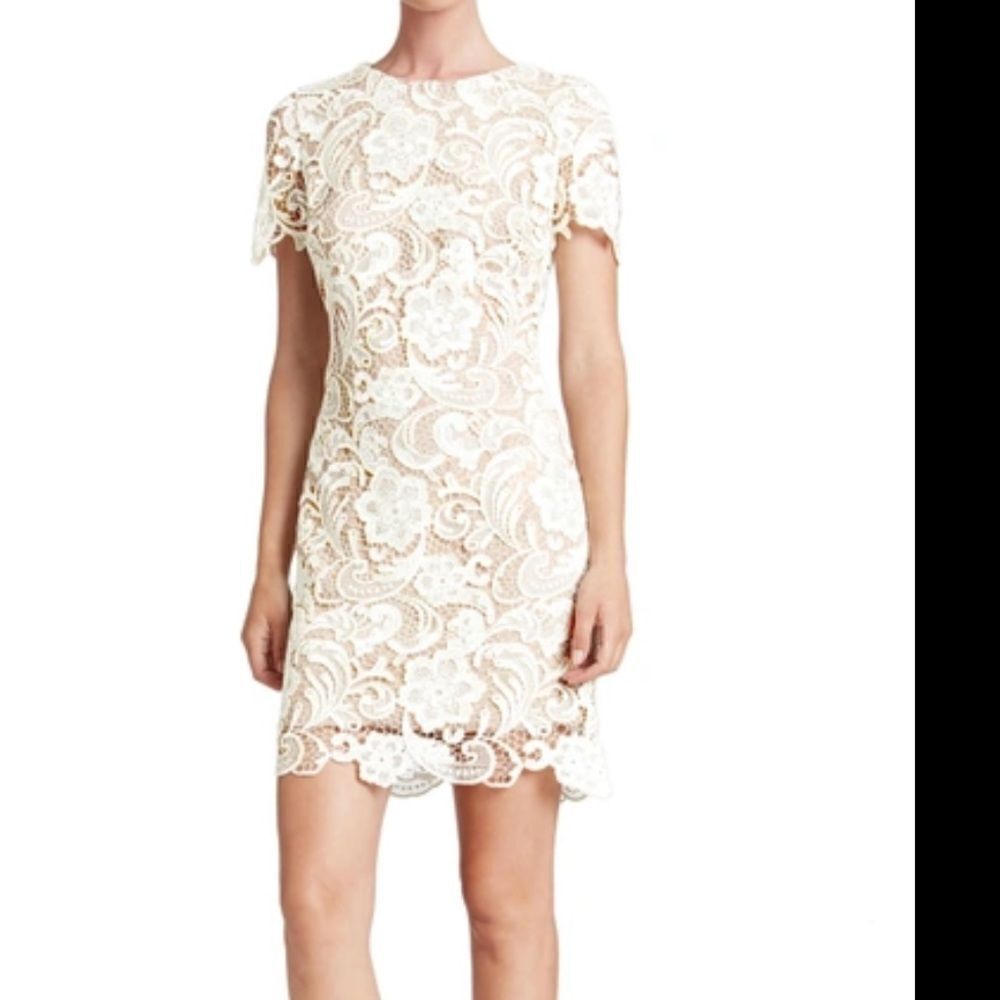 Dress the Population Anna White Crochet Short Sleeve Mini Dress| Size M